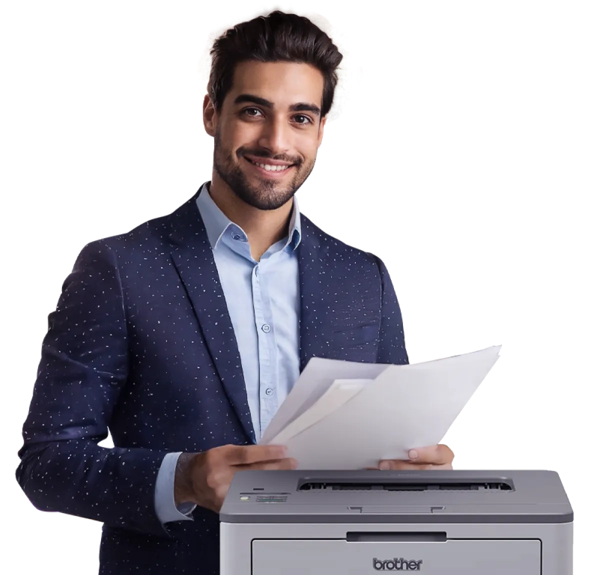 Homem atrás de uma impressora contato (1) - Gomaq