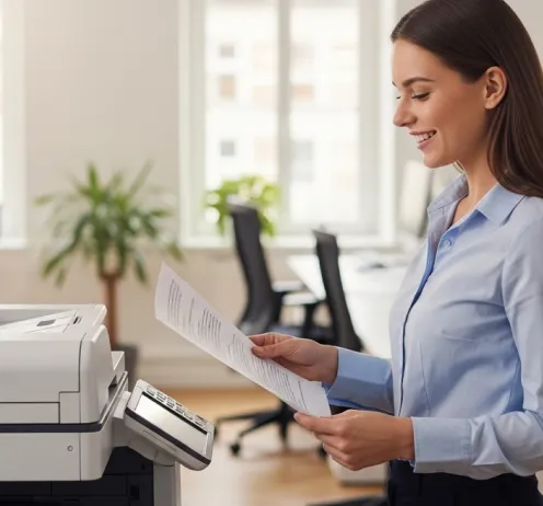 Mulher pegando folhas na impressora (1) - Modelo WP